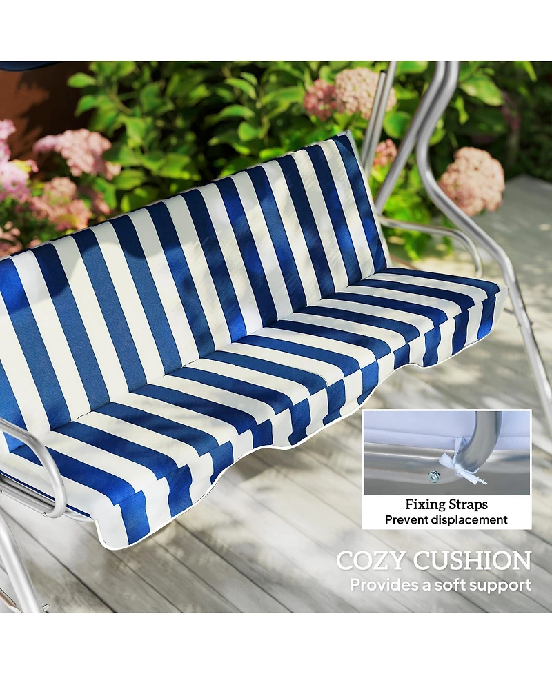 Outsunny 3-Person Porch Swing with Adjustable Canopy, & Stripe