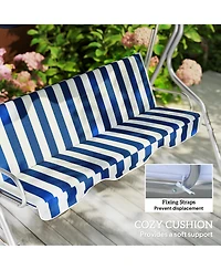 Outsunny 3-Person Porch Swing with Adjustable Canopy, & Stripe