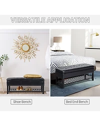 Leather Storage Ottoman Bench Foot Stool Shoe Rack Furniture Three Person