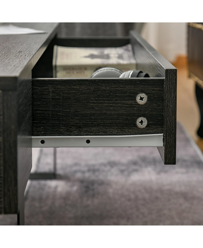 Homcom Industrial Table w/Storage Drawer & Solid Metal Frame, Dark