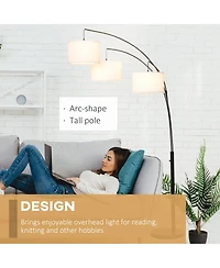 Homcom Arc Floor Lamp w/3 Hanging Drum Shape Lampshade, and Flexible Steel Pole