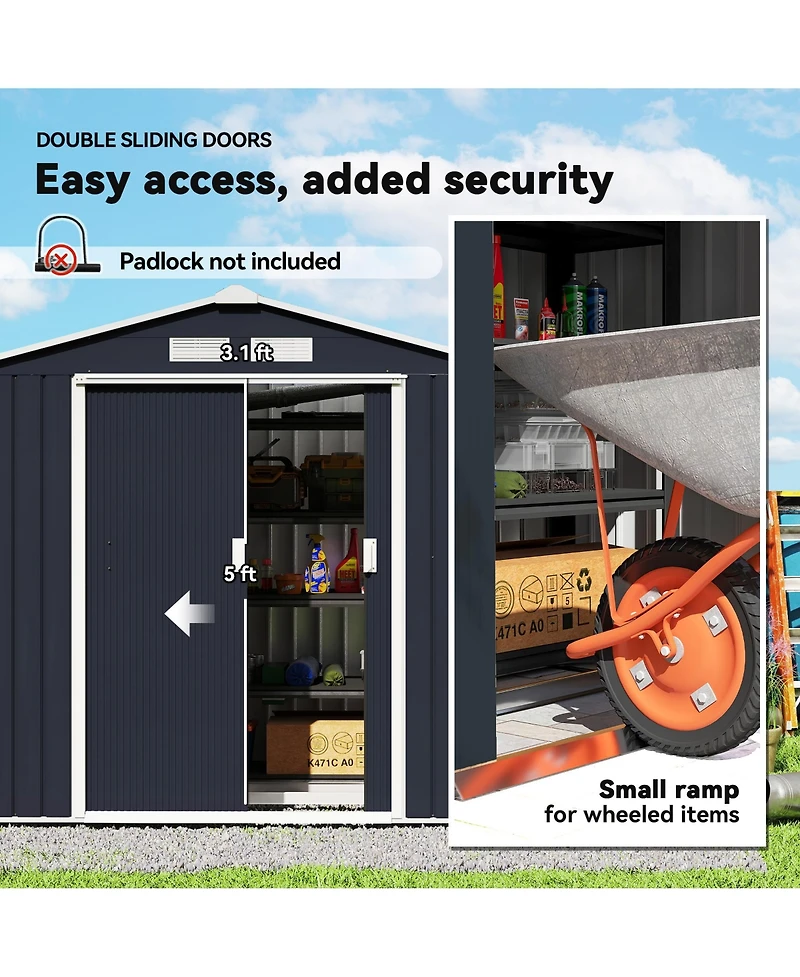 Outsunny 7' x 4' Storage Shed Garden Tool House w/ Vents Doors Dark