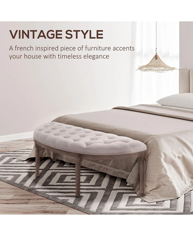 Homcom Vintage Semi-Circle Entryway Bench w/Tufted Upholste Fabric, Off