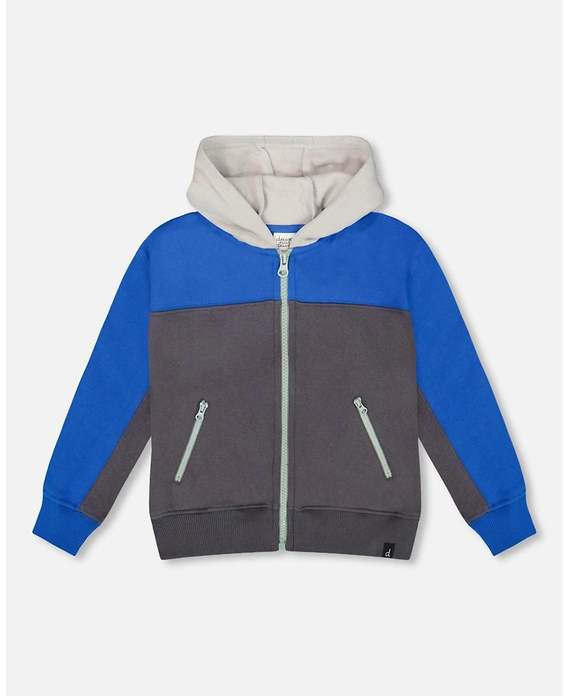 Deux par Boy Color Blocked Zip Front Fleece Hoodie Dark Gray