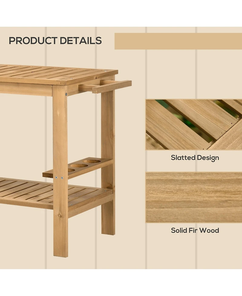 Outsunny Outdoor Wood Bar Cart Patio Serving Cart with Wine Holders, Natural