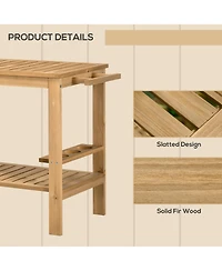 Outsunny Outdoor Wood Bar Cart Patio Serving Cart with Wine Holders, Natural