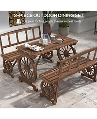 Outsunny Outdoor Table and Chairs for 4 People w/ Wagon Wheel Design