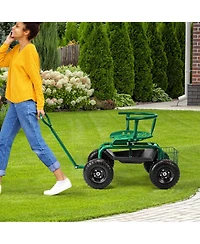 Costway Rolling Garden Cart Height Adjustable Scooter with Swivel Seat & Tool Storage