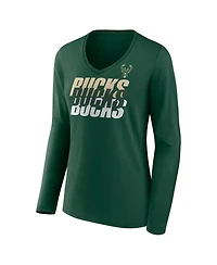 Fanatics Women's Hunter Green Milwaukee Bucks Iconic Tumble Long Sleeve V-Neck T-Shirt