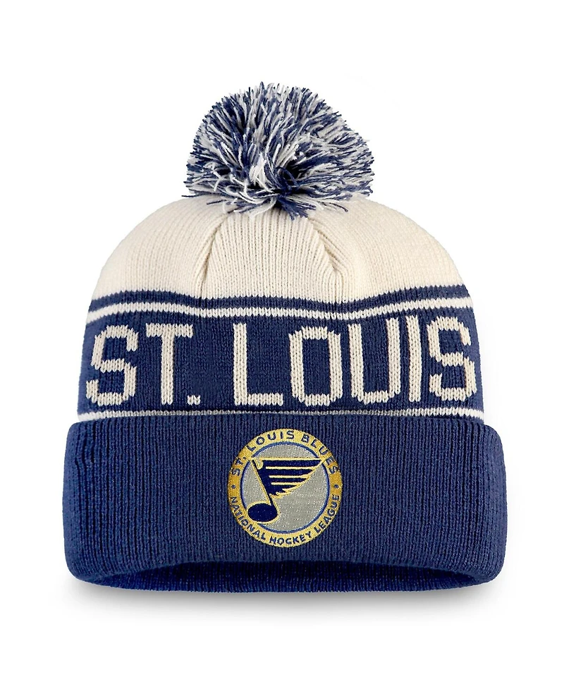 Fanatics Men's White St. Louis Blues Heritage Cuffed with Pom Knit Hat