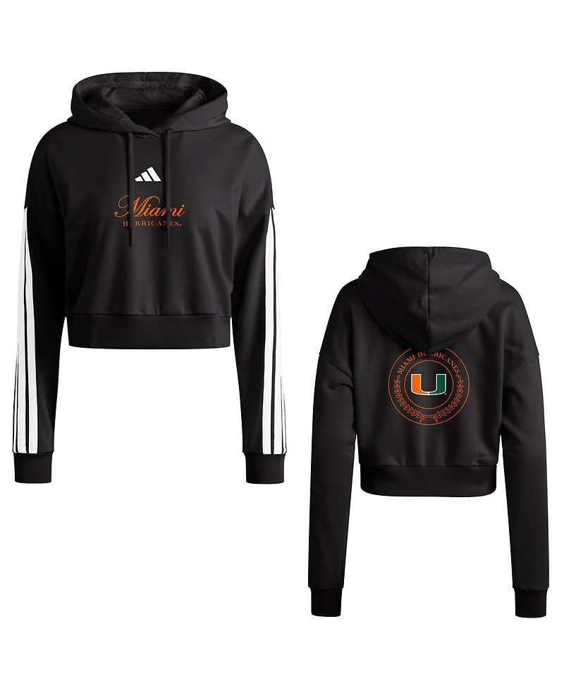 Adidas Women's Black Miami Hurricanes Campus Queen Cropped Pullover Hoodie