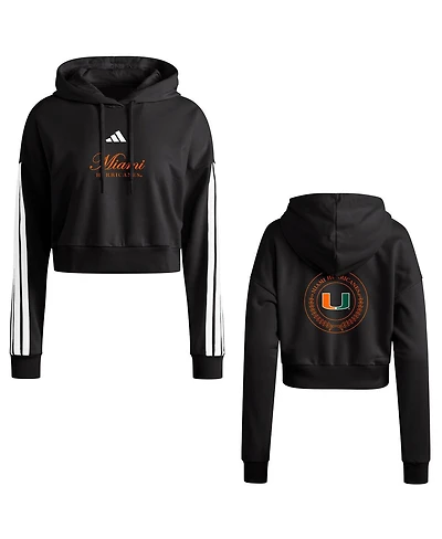 Adidas Women's Black Miami Hurricanes Campus Queen Cropped Pullover Hoodie