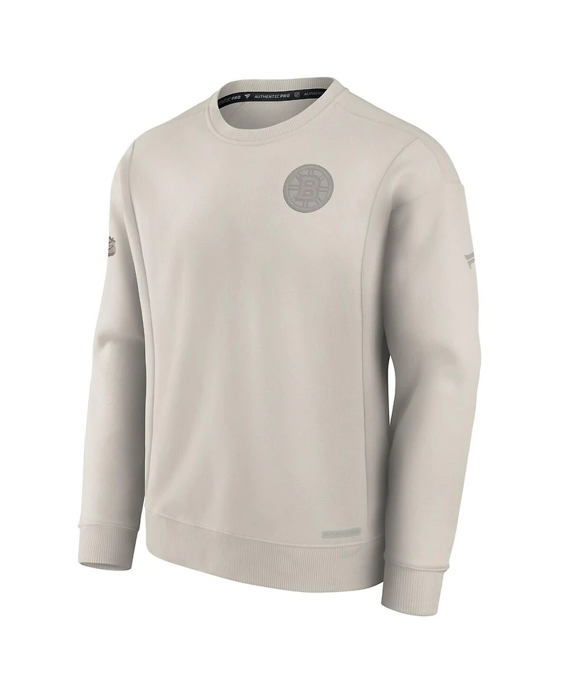 Fanatics Men's Cream Boston Bruins Authentic Pro Road Fleece Pullover Sweatshirt