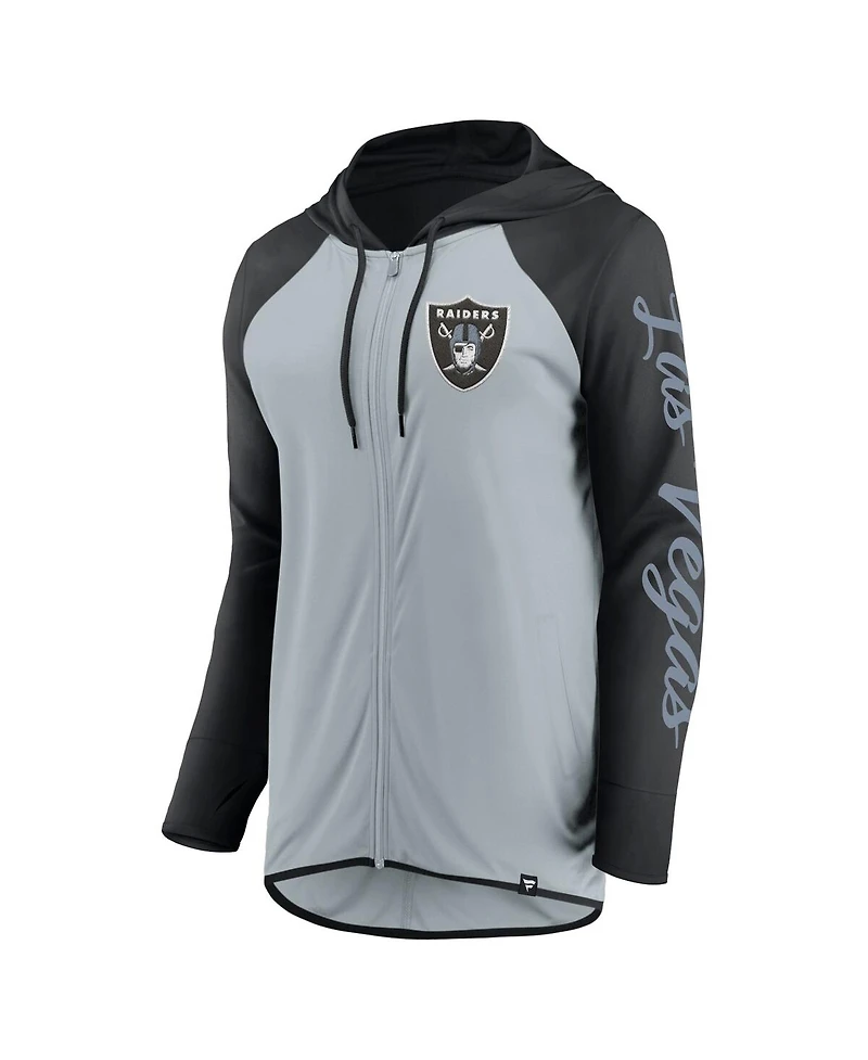 Fanatics Women's Silver/Black Las Vegas Raiders Script Full-Zip Hoodie