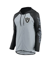 Fanatics Women's Silver/Black Las Vegas Raiders Script Full-Zip Hoodie