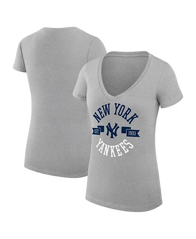 G-iii 4Her by Carl Banks Women's Heather Gray New York Yankees City Graphic V-Neck Fitted T-Shirt