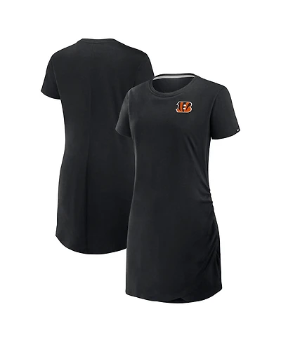 Fanatics Women's Black Cincinnati Bengals Ruched Drape T-Shirt Dress