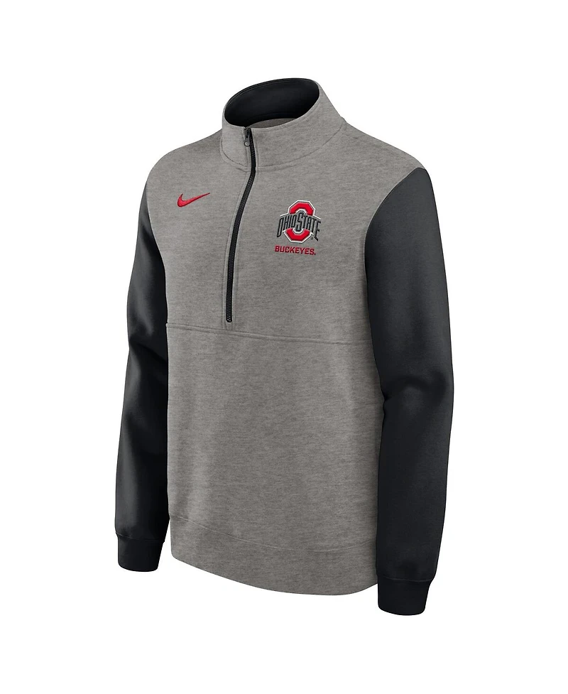 Nike Men's Heather Gray/Black Ohio State Buckeyes Club Fleece Half-Zip Pullover Sweatshirt