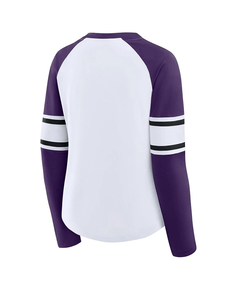 Fanatics Women's White/Purple Baltimore Ravens Redzone Blitz Package Raglan Lace-Up V-Neck Long Sleeve T-Shirt