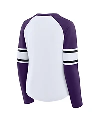 Fanatics Women's White/Purple Baltimore Ravens Redzone Blitz Package Raglan Lace-Up V-Neck Long Sleeve T-Shirt