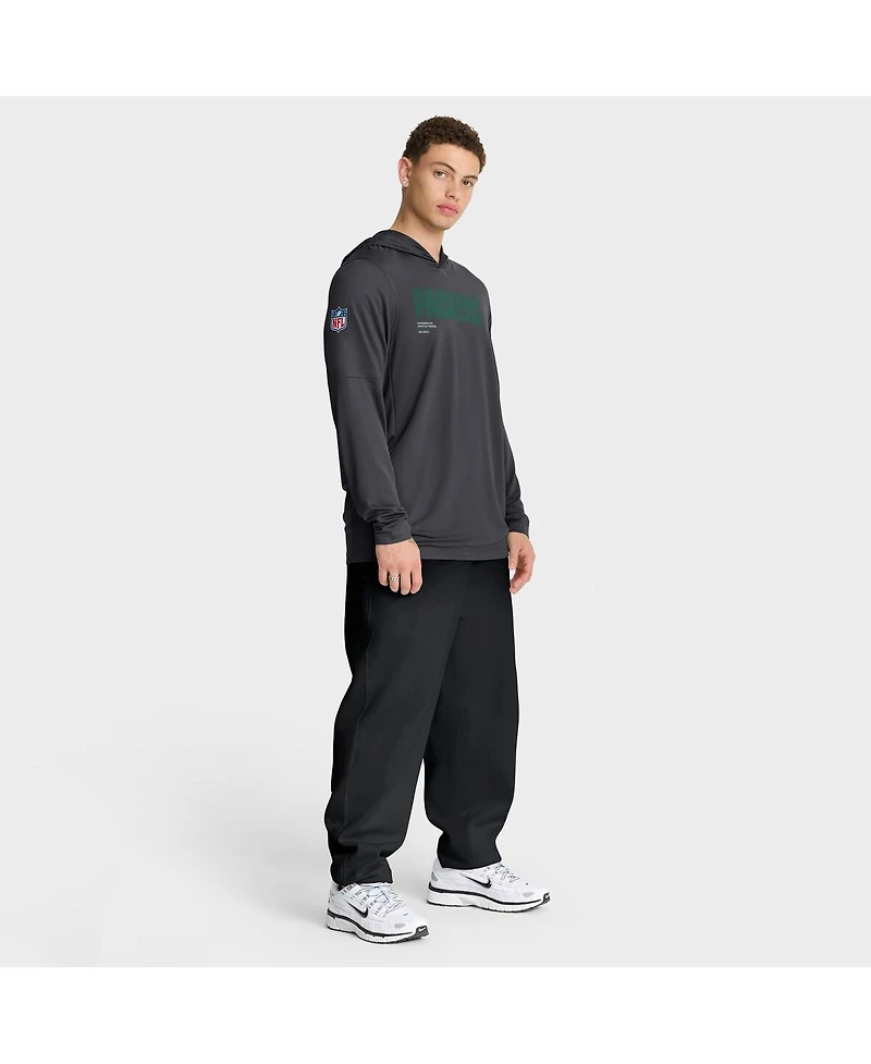 Nike Men's Anthracite Green Bay Packers Sideline Pure Fury Performance Long Sleeve Hoodie T-Shirt