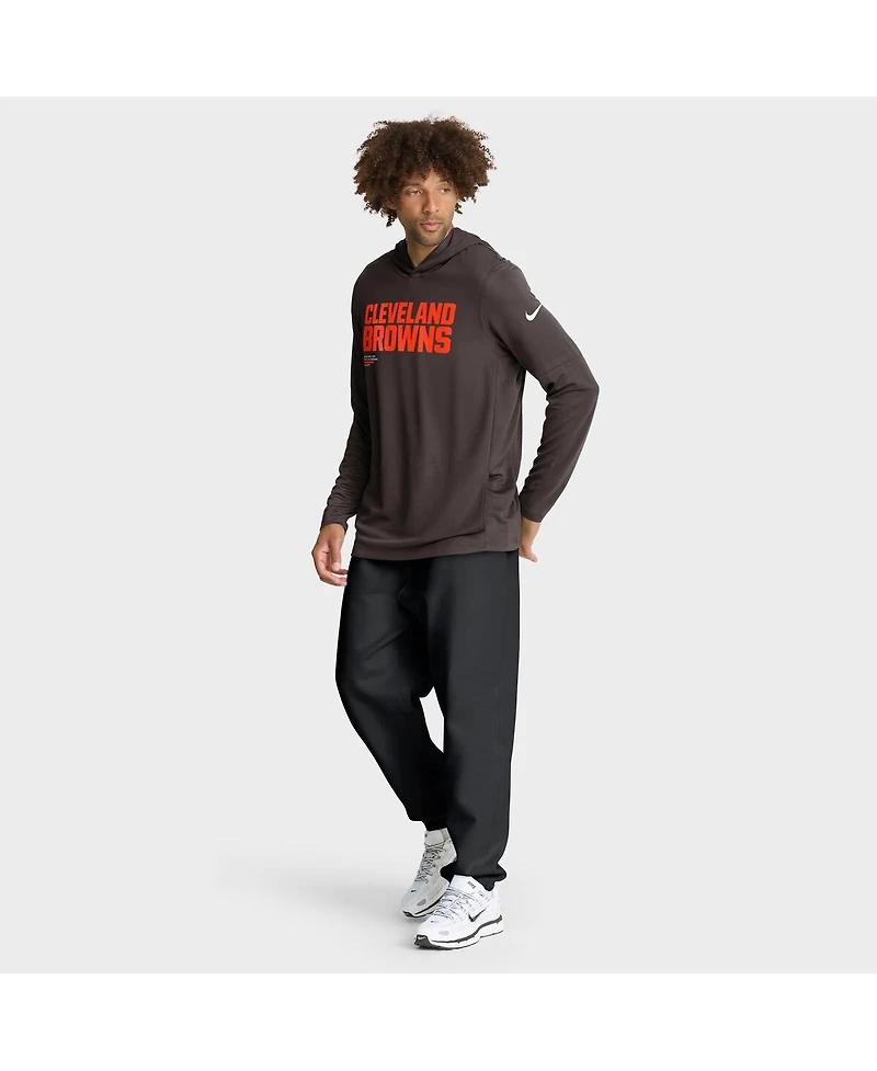 Nike Men's Brown Cleveland Browns Sideline Pure Fury Performance Long Sleeve Hoodie T-Shirt