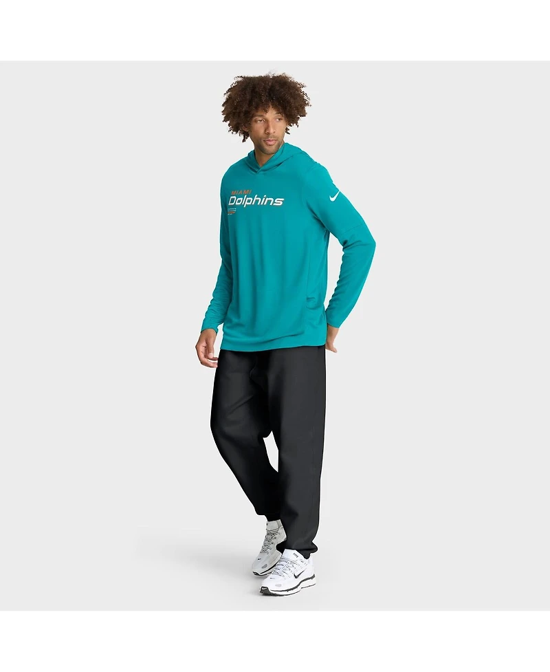 Nike Men's Aqua Miami Dolphins Sideline Pure Fury Performance Long Sleeve Hoodie T-Shirt