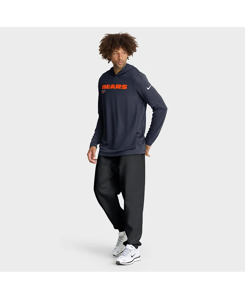 Nike Men's Navy Chicago Bears Sideline Pure Fury Performance Long Sleeve Hoodie T-Shirt
