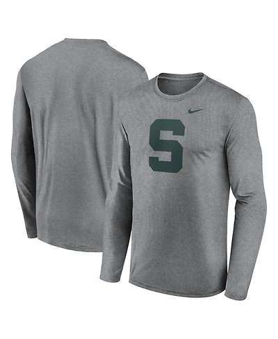 Nike Men's Heather Gray Michigan State Spartans Primetime Alternate Logo Legend Performance Long Sleeve T-Shirt