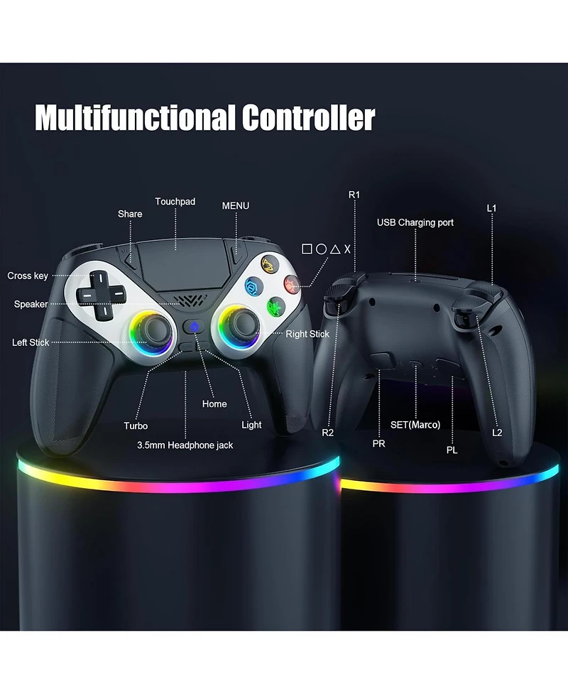 Nbcp Led Wireless Controller for PS5, Compatible with PS5 Pro/Slim/Pc, Dual Vibration, Turbo, 6-Axis Motion, 3.5mm Audio Jack, Speaker & Customizable
