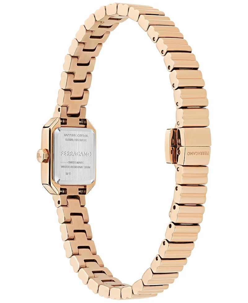 Ferragamo Women's Swiss Crystal Petite Rose Gold Ion Plated Bracelet Watch 15x20mm