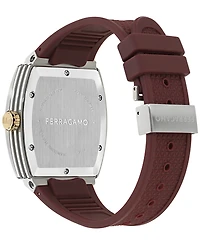 Ferragamo Men's Swiss F-80 Tonneau Burgundy Polyurethane Strap Watch 42mm