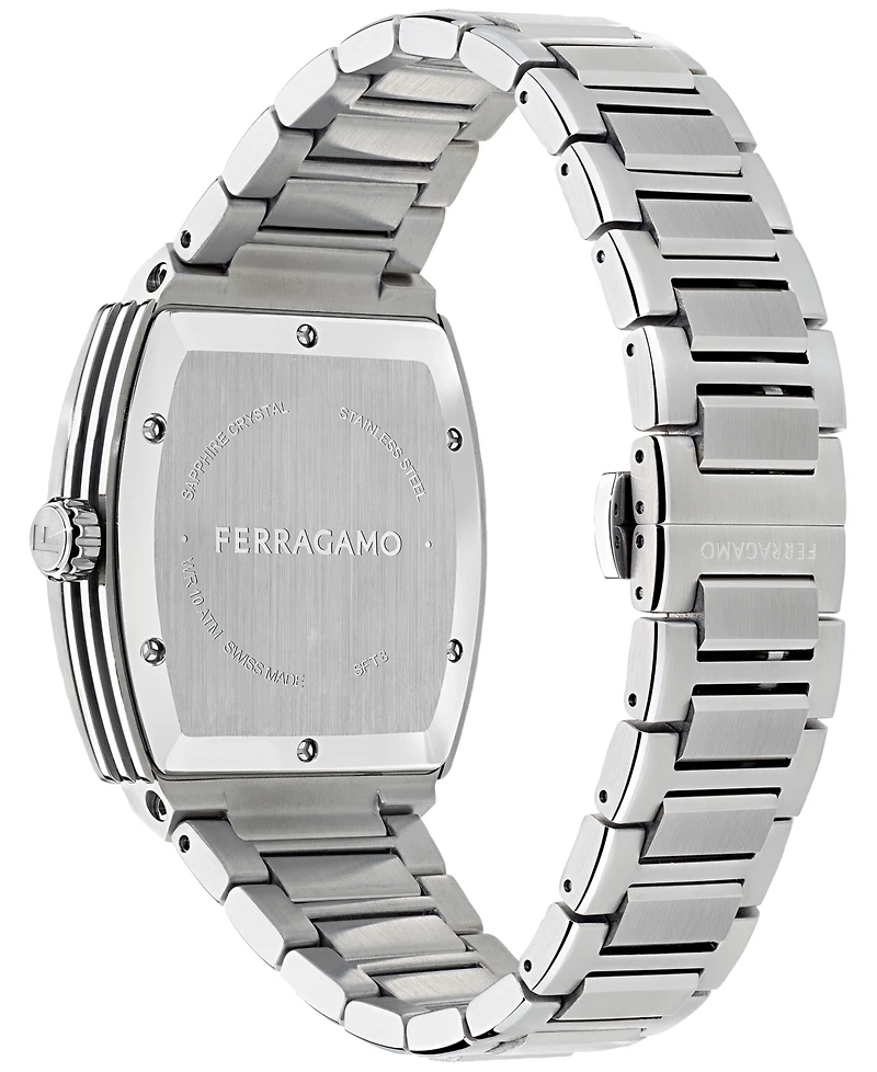 Ferragamo Men's Swiss F-80 Tonneau Stainless Steel Bracelet Watch 42mm