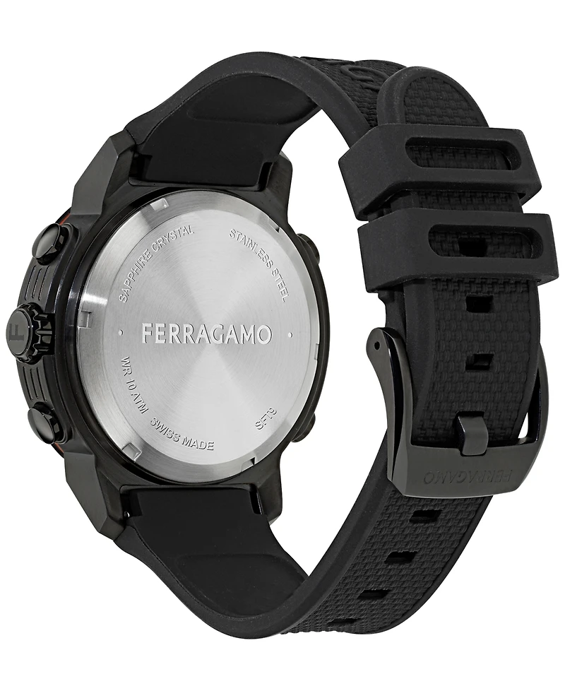Ferragamo Men's Swiss Analog-Digital Sport Anadigit Black Silicone Strap Watch 43mm