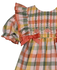 Bonnie Baby Girls Plaid Pumpkin Smocked Dress