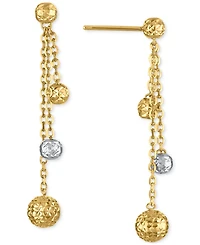 Diamond-Cut Bead Drop Earrings in 10k Two-Tone Gold