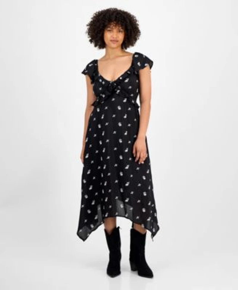 Now This Womens Embroidered Handkerchief Hem Midi Dress Pxxs 2xl Macys Exclusive