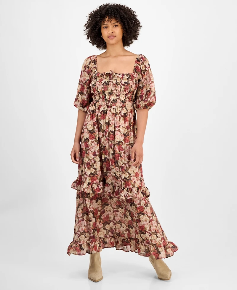 And Now This Women's Ruffle-Trim Puff-Sleeve Maxi Dress, Macy's Exclusive