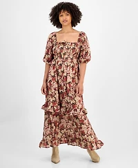 And Now This Women's Ruffle-Trim Puff-Sleeve Maxi Dress, Macy's Exclusive