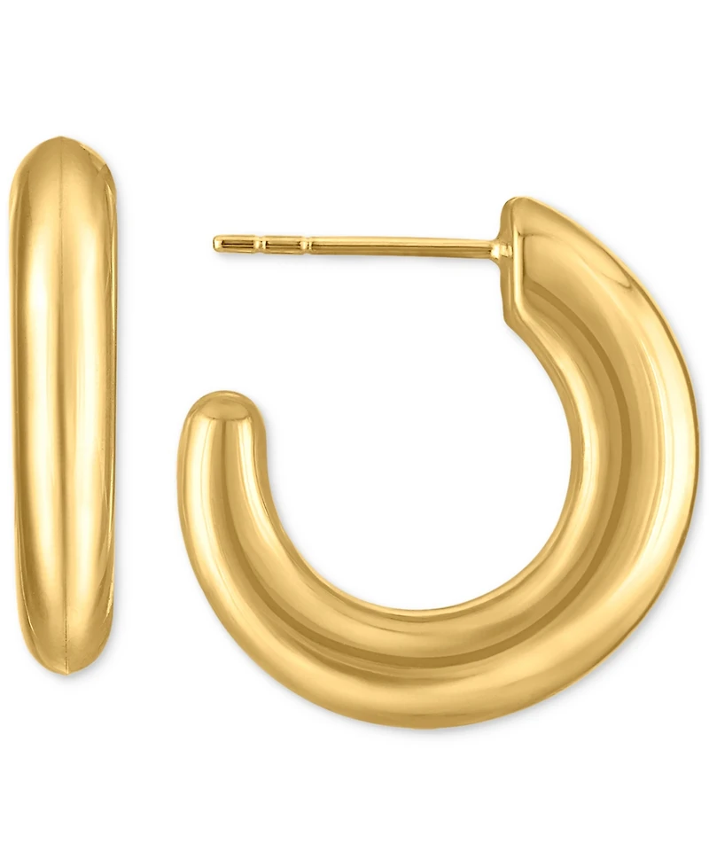 Polished J-Hoop Extra Small Huggie Hoop Earrings in 10k Gold, 0.375"