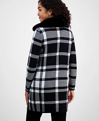 Kasper Women's Plaid Faux-Fur-Collar Coatigan