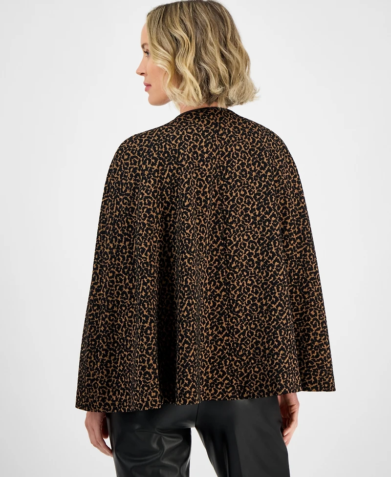 Kasper Leopard Jacquard Snap-Front Cape-Sleeve Topper, Regular & Petites