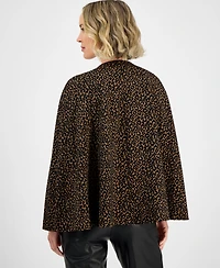 Kasper Leopard Jacquard Snap-Front Cape-Sleeve Topper, Regular & Petites