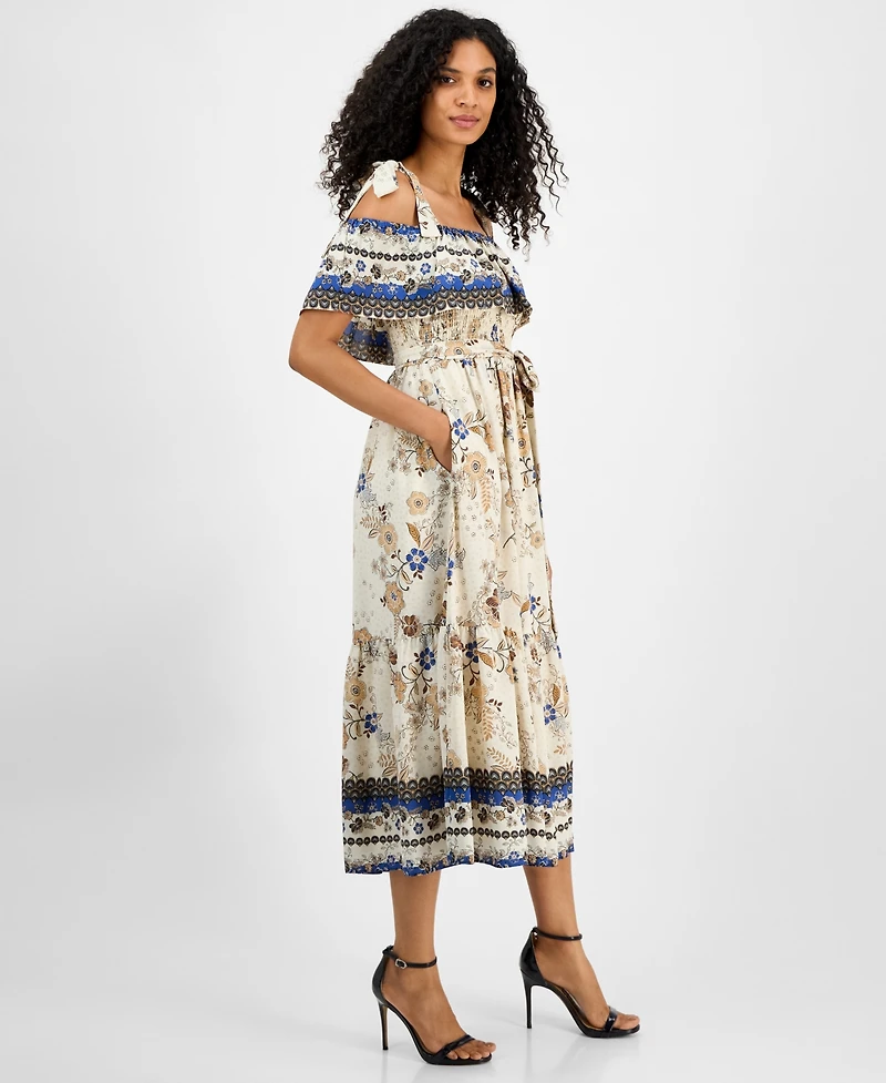 Anne Klein Women's Printed Tie-Waist Off-The-Shoulder Dress