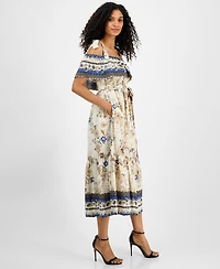 Anne Klein Women's Printed Tie-Waist Off-The-Shoulder Dress