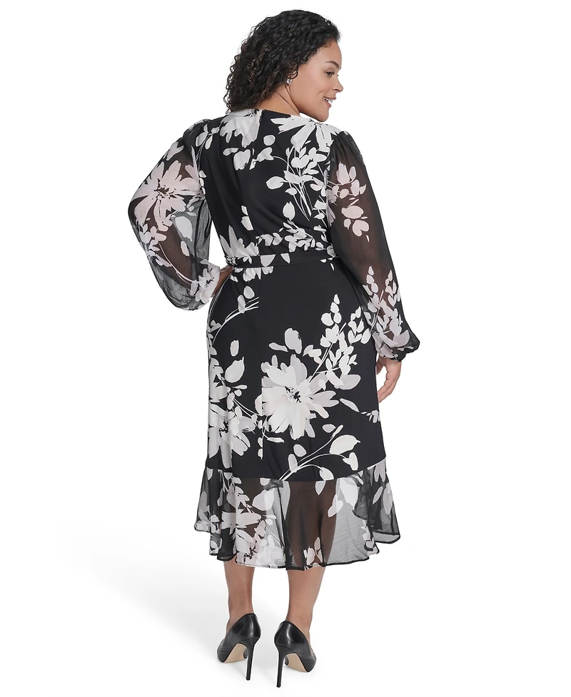 Tommy Hilfiger Plus Chiffon Long-Sleeve Midi Dress