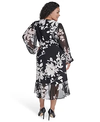 Tommy Hilfiger Plus Chiffon Long-Sleeve Midi Dress