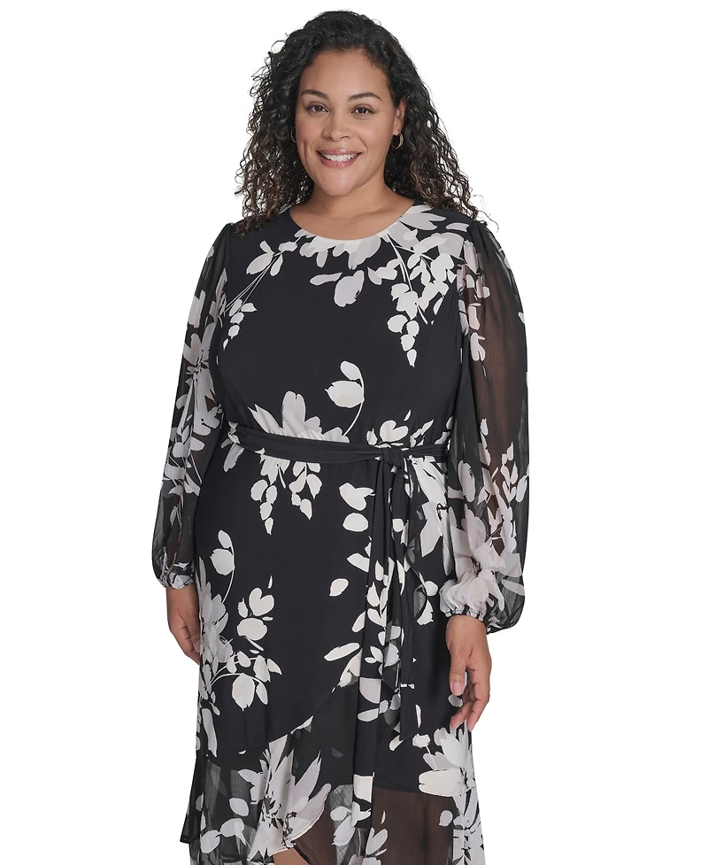 Tommy Hilfiger Plus Chiffon Long-Sleeve Midi Dress