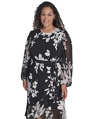 Tommy Hilfiger Plus Chiffon Long-Sleeve Midi Dress