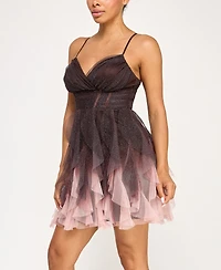 pear culture Junior's Sweetheart-Neck Ombre Mesh Fit & Flare Dress